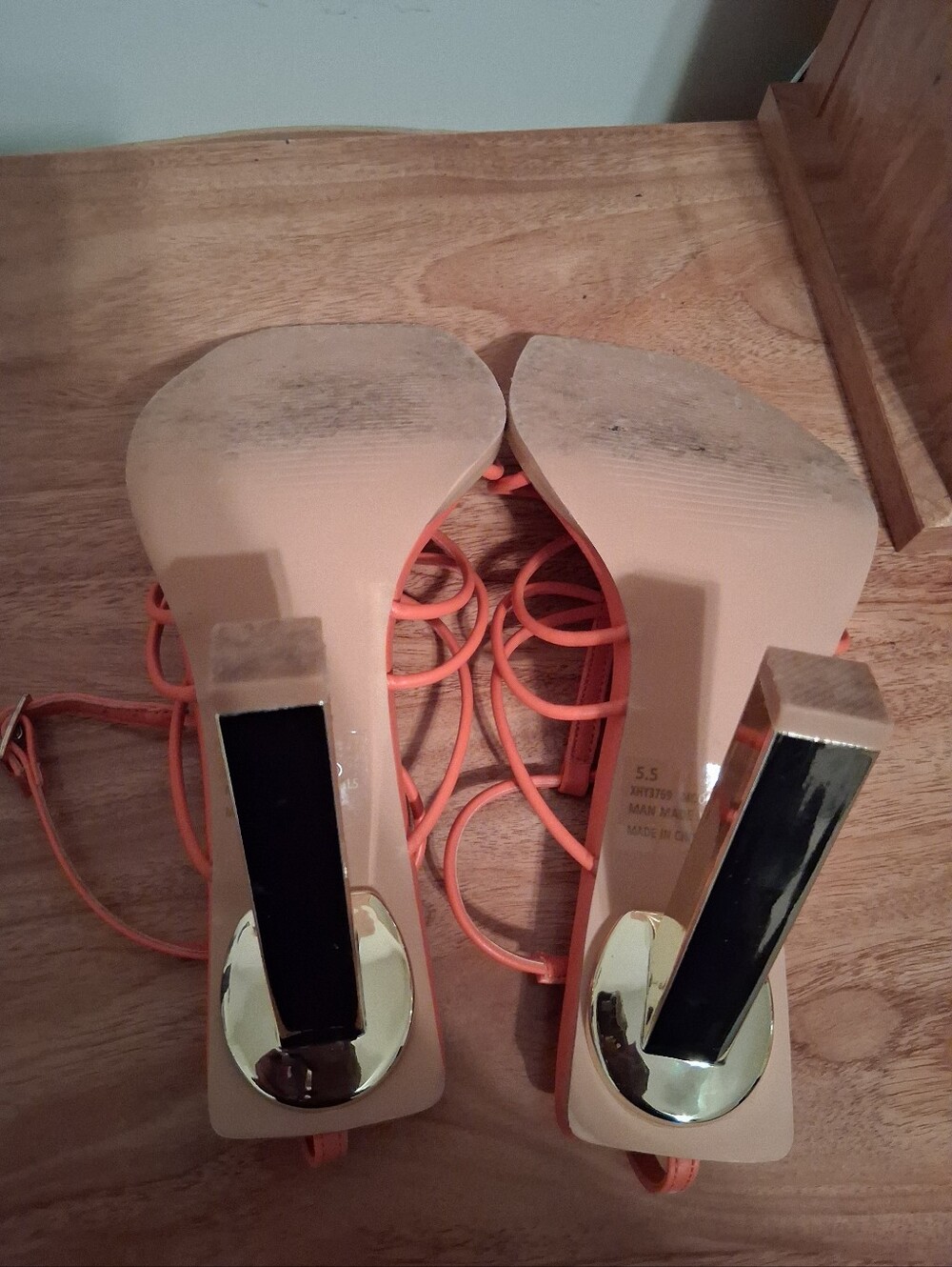 Women's Orange Strappy High Heel Sandals with Metallic Block Accent